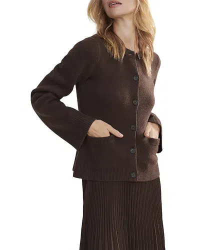 Jenni Kayne Cooper Wool Blend Crewneck Cardigan Sweater In Chocolate