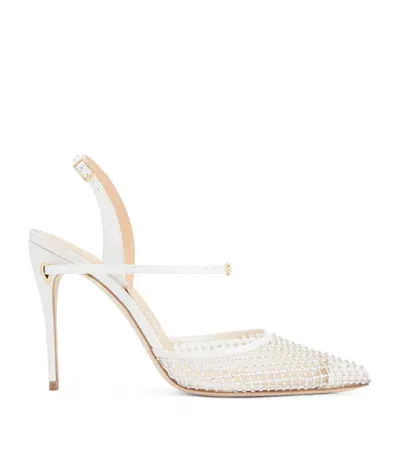 Jennifer Chamandi Crystal-embellished Vittoria Slingback Pumps 105 In White