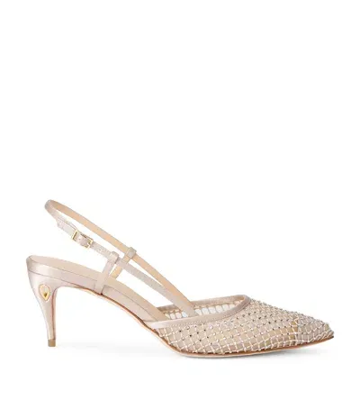 Jennifer Chamandi Leather Mario Embellished Mesh Pumps 65 In Beige