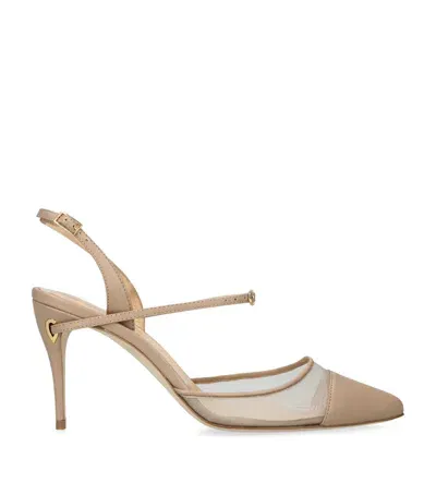 Jennifer Chamandi Leather Mesh-panel Vittorio Slingback Pumps 85 In Nude