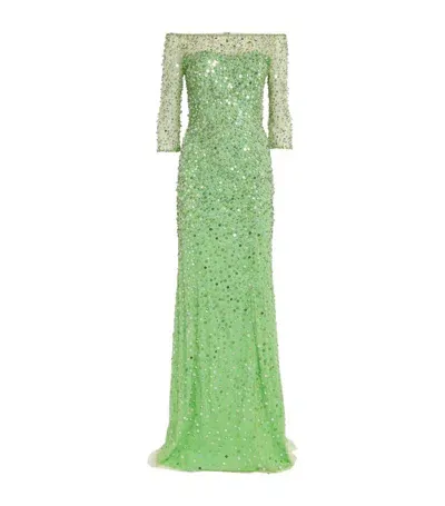 Jenny Packham Lantana Sequin-embellished Gown In Green