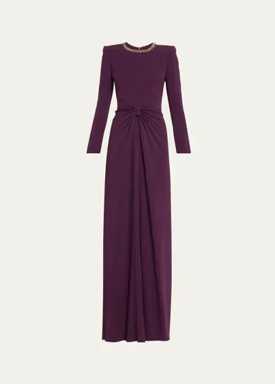 Jenny Packham Kristallverziertes Sunday Krepp-abendkleid In Purple Muscadine