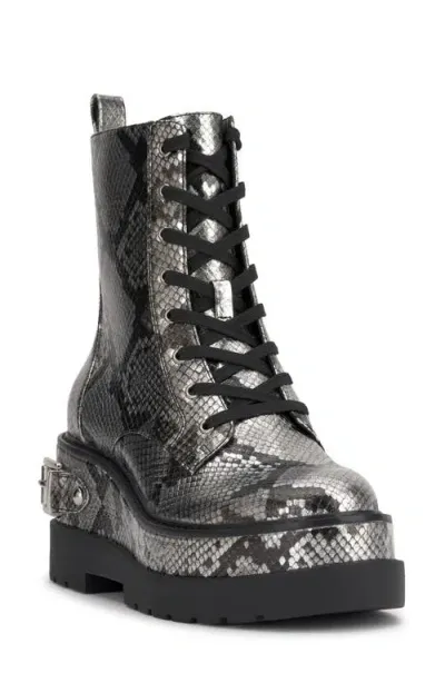 Jessica Simpson Imelda Lace-up Platform Moto Bootie In Chrome Lux Snake Multi