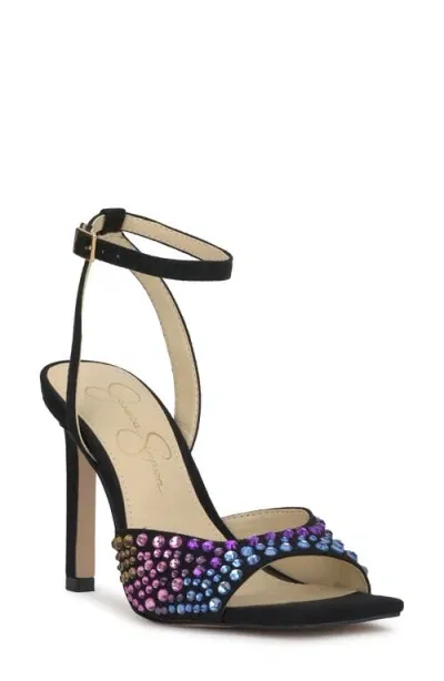 Jessica Simpson Lendall Ankle Strap Sandal In Black Suede Multi