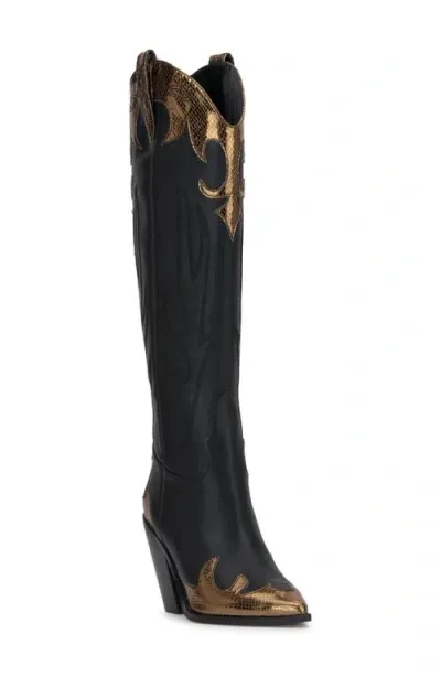 Jessica Simpson Rhetta Knee High Western Boot In Black/bronze