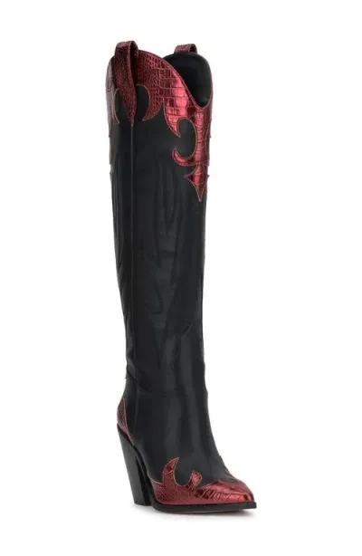 Jessica Simpson Rhetta Knee High Western Boot In Black/oxblood