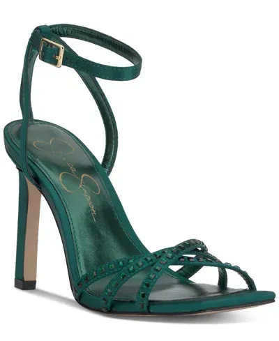 Jessica Simpson Women's Leonah Two-piece Strappy Embellished Dress Sandals In Evergreen Satin