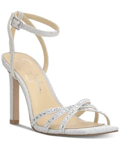 Jessica Simpson Women's Leonah Two-piece Strappy Embellished Dress Sandals In Silver,white Sparkle