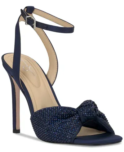 Jessica Simpson Women's Ohela Beaded Knot Ankle-strap Dress Sandals In Navy Baby Satin