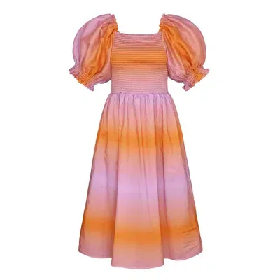 Jessie Zhao New York Women's Pink / Purple Sunset Purple Orange Smocked Midi Dress In Pink/purple