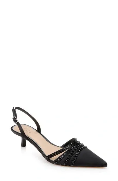 Jewel Badgley Mischka Katalina Slingback Pointed Toe Kitten Heel Pump In Black Satin