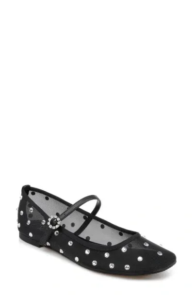 Jewel Badgley Mischka Kaya Mary Jane Flat In Black Mesh