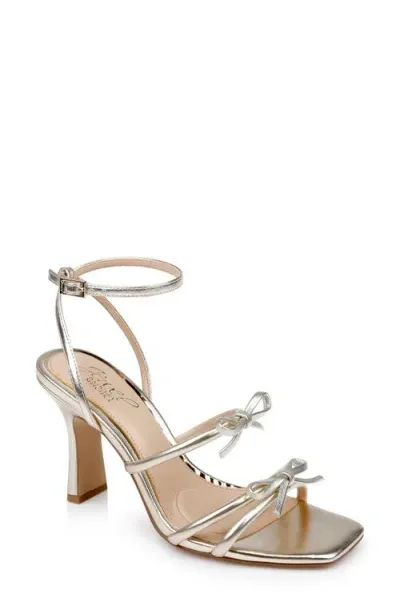 Jewel Badgley Mischka Kiyomi Ankle Strap Sandal In Gold Metallic Fabric