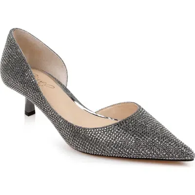 Jewel Badgley Mischka Teegan Half D'orsay Pointed Toe Kitten Heel Pump In Smoke Fabric