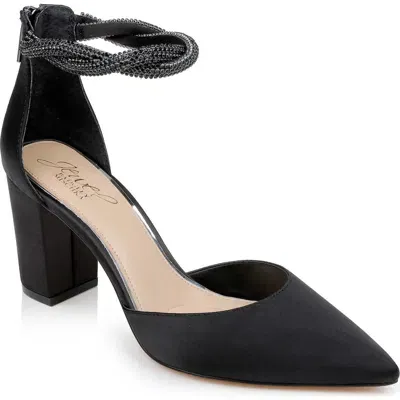 Jewel Badgley Mischka Tinsley Ankle Strap Pointed Toe Pump In Black Satin