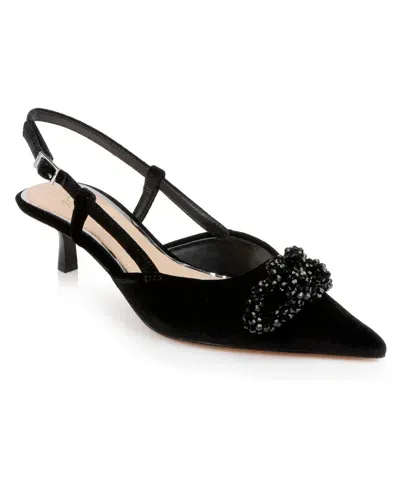 Jewel Badgley Mischka Women's Tabitha Ornamented Slingback Pumps In Black Velvet