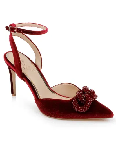 Jewel Badgley Mischka Women's Tailynn Ornamented Ankle Strap Pumps In Bordeaux Velvet