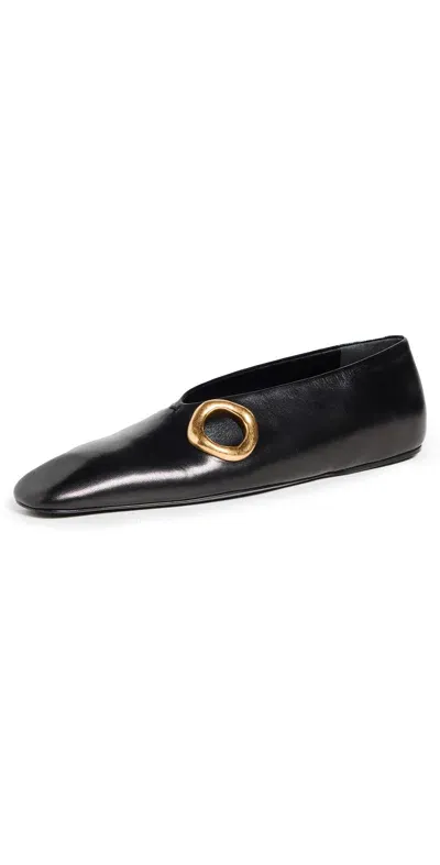 Jil Sander Leather Metal-cutout Ballerina Flats In Black