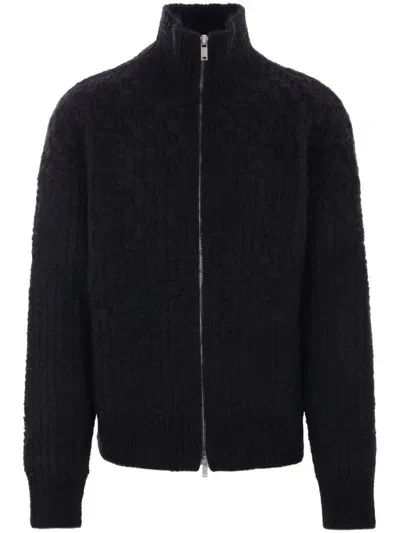 Jil Sander Basket Weave-knit Cardigan In Black