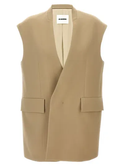 Jil Sander Oversized Tailored Vest In Beige