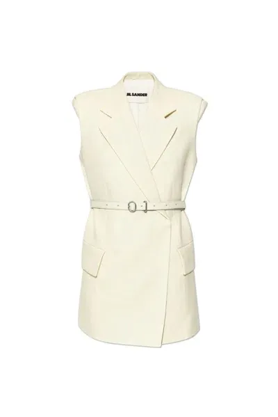 Jil Sander Belted Tailored Vest In Beige