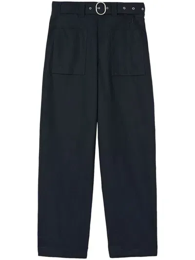 Jil Sander Belted-waist Organic Cotton Trousers In Blue