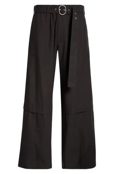 Jil Sander Belted Wide Leg Cotton Trousers In 001 Black