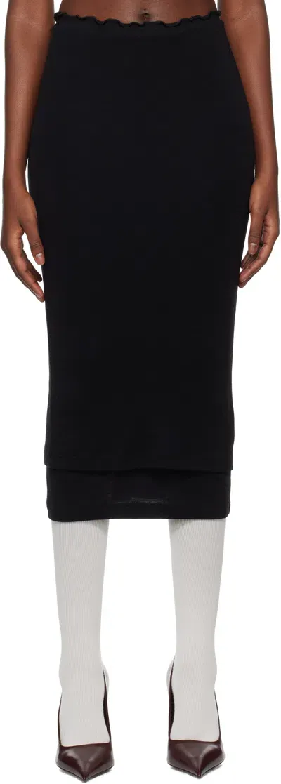 Jil Sander Black Double Layer Midi Skirt In 001 Black