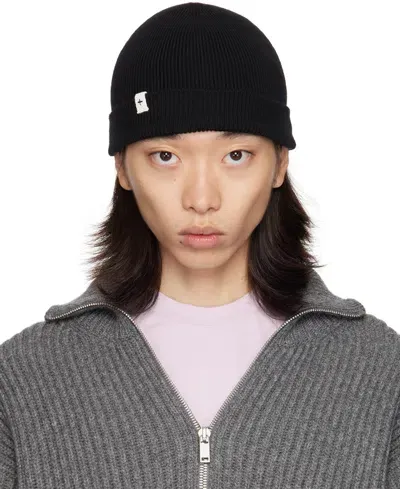 Jil Sander Black Fine Merino Wool Rib Beanie In 001 Black