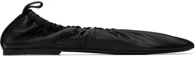 Jil Sander Gathered-detail Leather Ballerina Shoes In Black