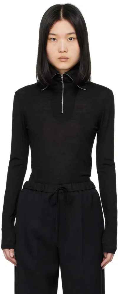 Jil Sander Black Half-zip Long Sleeve Polo In 001 Black