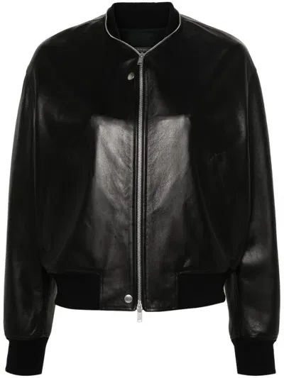 Jil Sander Leather Bomber Jacket In Black