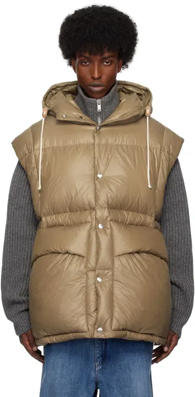 Jil Sander Brown Quilted Down Vest In 218 Beaver