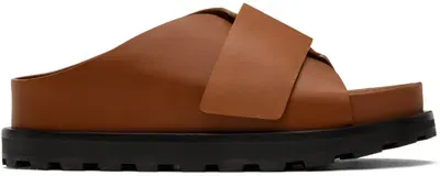 Jil Sander Brown Slip On Slides In 225 Acorn