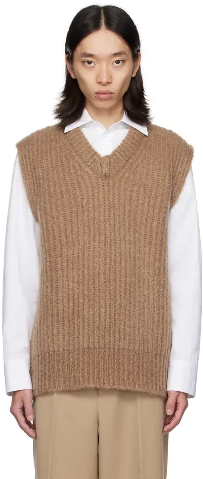 Jil Sander Brown V-neck Vest In 216 Meadow