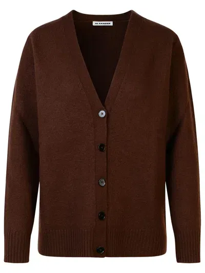 Jil Sander Brown Wool Cardigan In Black