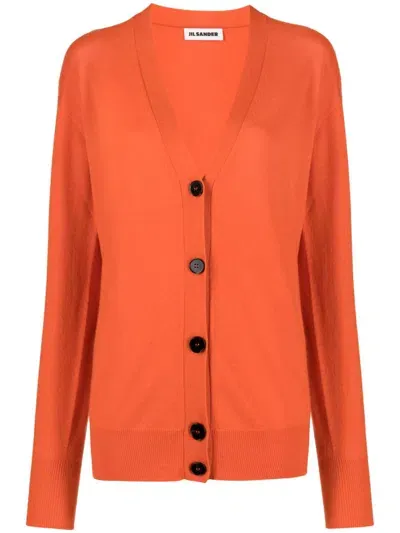 Jil Sander Button-down Cashmere Cardigan In Orange