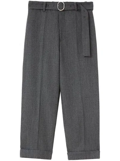 Jil Sander Check-pattern Belted Trousers In Grey