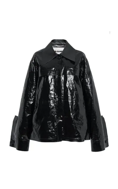 Jil Sander Coated Linen Sport Jacket In Black