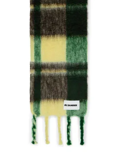 Jil Sander Green & Brown Checks Mohair Scarf In Multicolor