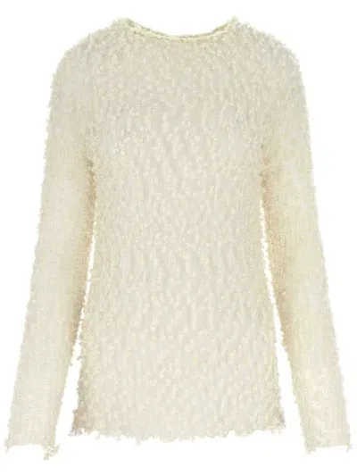 Jil Sander Mesh Knitted Jumper In Beige