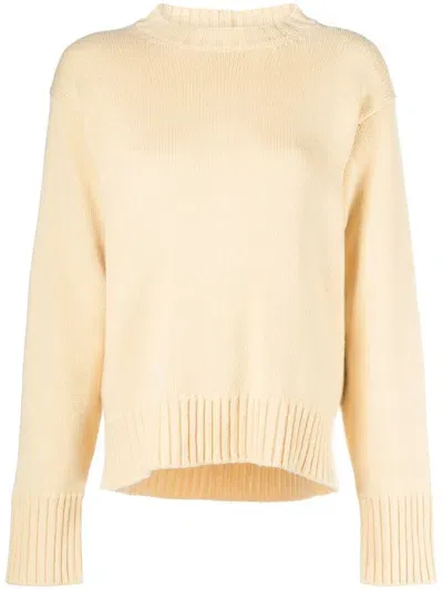 Jil Sander Crew-neck Ribbed Sweatshirt In Yellow