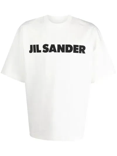 Jil Sander Crew Neck Short Sleeves Logo T-shirt Clothing In Bianco