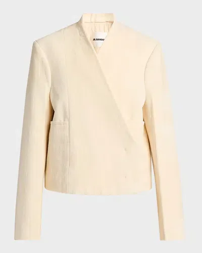 Jil Sander Double-breasted Collarless Jacket In Dune