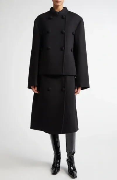 Jil Sander Double Breasted Wool Blend Crop Jacket In Black