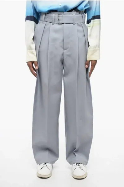 Jil Sander Double-pleated Wool Pants With Belt In Gray