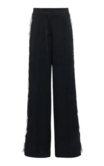 Jil Sander Embroidered Crepe Satin Straight-leg Pants In Black