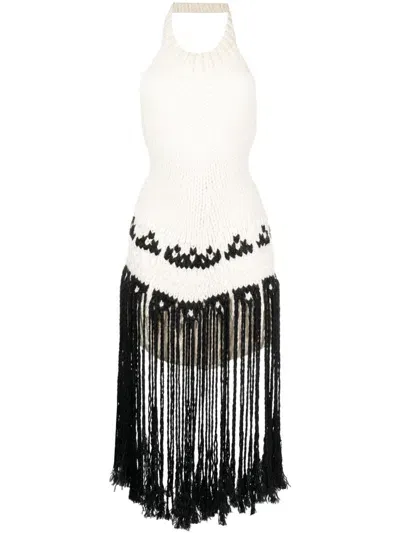 Jil Sander Fringed Knit Halterneck Top In 中性色