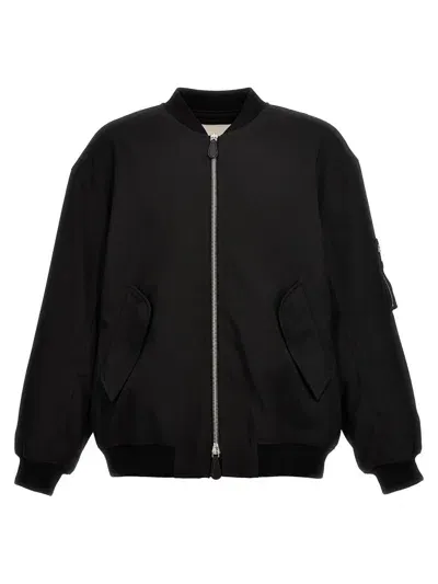 Jil Sander Padded Gabardine Zipped Bomber Jacket In Black