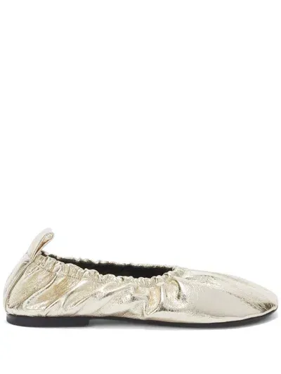 Jil Sander Gathered-detail Leather Ballerina Shoes In Gold